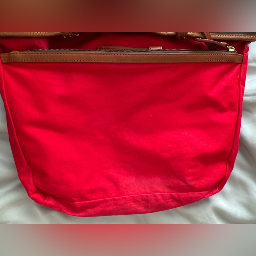 Dooney & Bourke Brown Patent Leather Venus Lee Tote Suede Bottom Red Interior - Picture 9 of 16